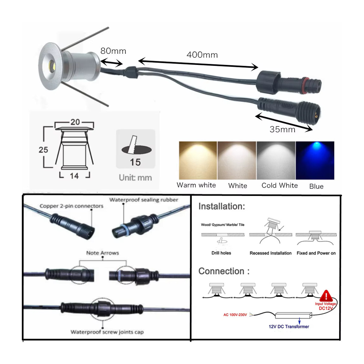 YELEDWAY Mini-LED-Wegeleuchte aus Edelstahl und Aluminium, IP67 wasserdicht, minimalistisches Design für Gartentreppen und Landschaftsbeleuchtung - Bild 6