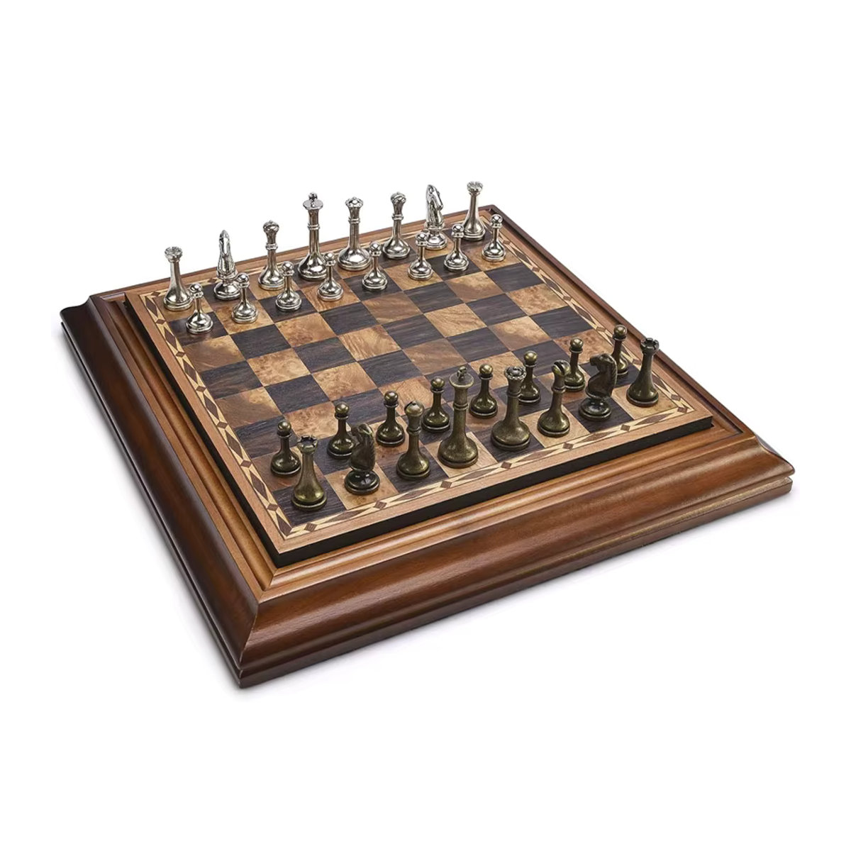 Yernea Desktop-Schachspiel aus Holz und Metall in Braun, Breite: 36 cm, Königshöhe: 6,3 cm - Bild 4