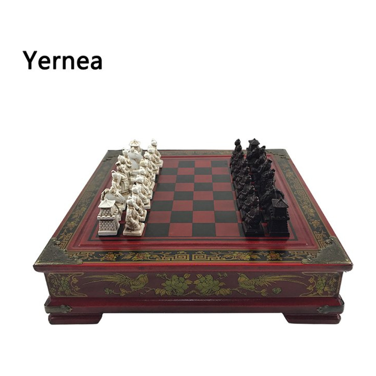 Yernea Retro-Schachspiel-Kollektion Terrakotta-Krieger-Schach aus Kunstharz und Holz, mehrfarbig, Höhe: 26 cm - Bild 1