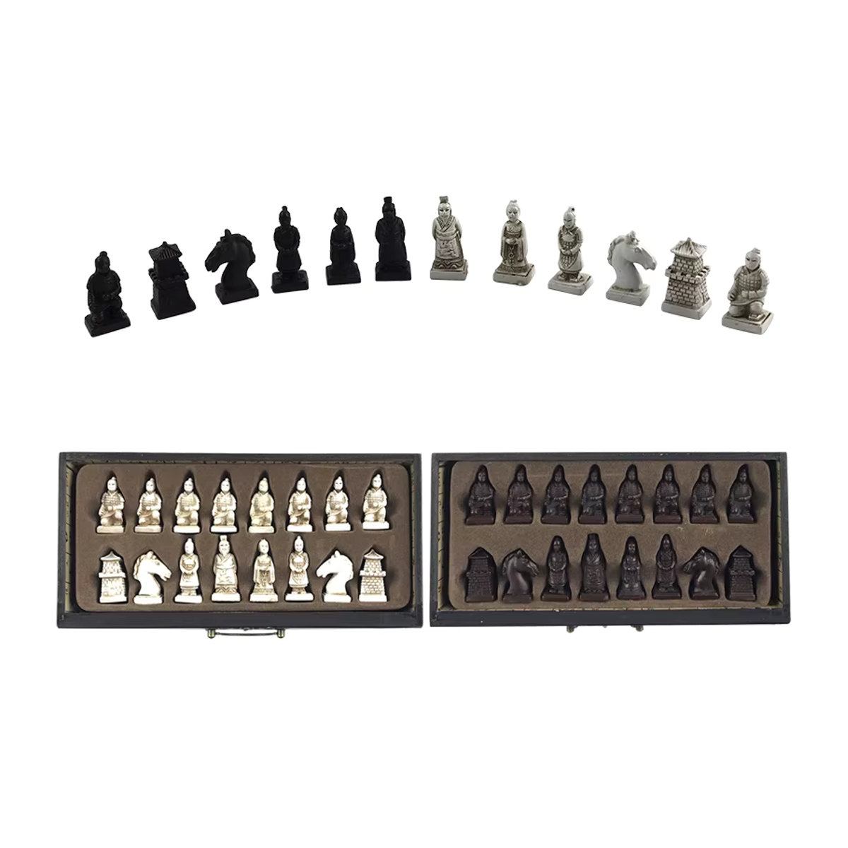 Yernea Retro-Schachspiel-Kollektion Terrakotta-Krieger-Schach aus Kunstharz und Holz, mehrfarbig, Höhe: 26 cm - Bild 4