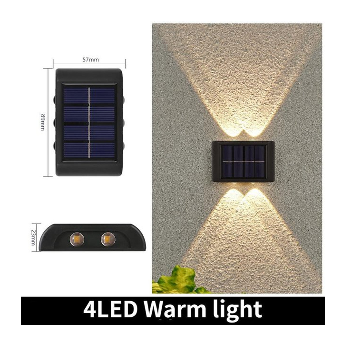 YH-Home & Kitchen Solarbetriebene Doppelkopf-Wandleuchte mit 4 LED in Warmweiß, wasserdichte Außenwandlampe in Gelb oder Schwarz - Bild 1