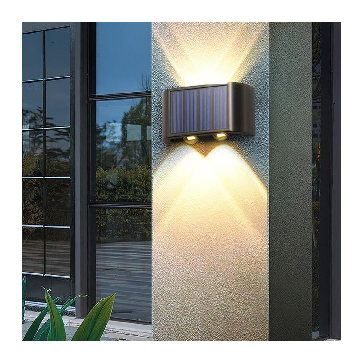 YH-Home & Kitchen Solarbetriebene Doppelkopf-Wandleuchte mit 4 LED in Warmweiß, wasserdichte Außenwandlampe in Gelb oder Schwarz - Bild 2
