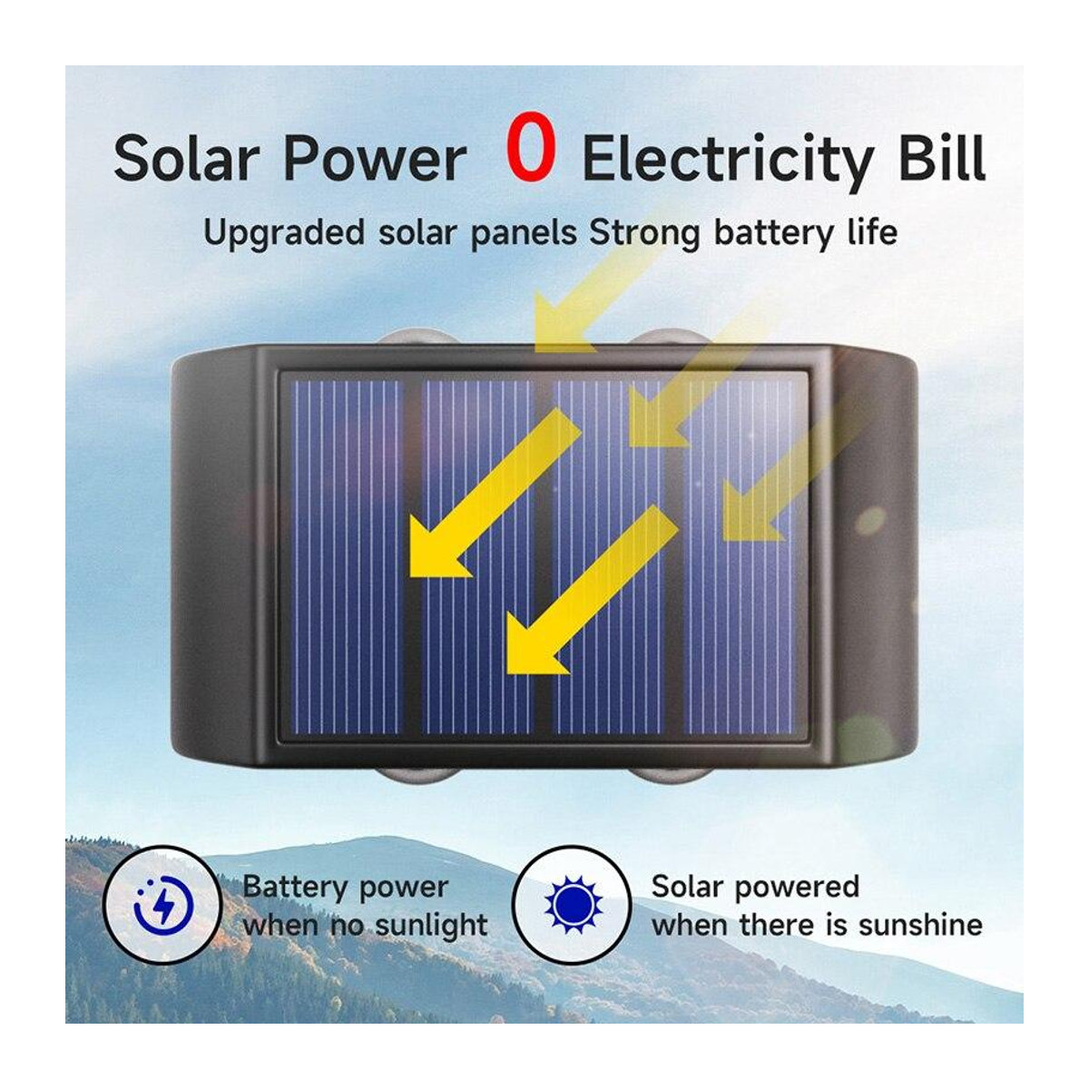 YH-Home & Kitchen Solarbetriebene Doppelkopf-Wandleuchte mit 4 LED in Warmweiß, wasserdichte Außenwandlampe in Gelb oder Schwarz - Bild 3
