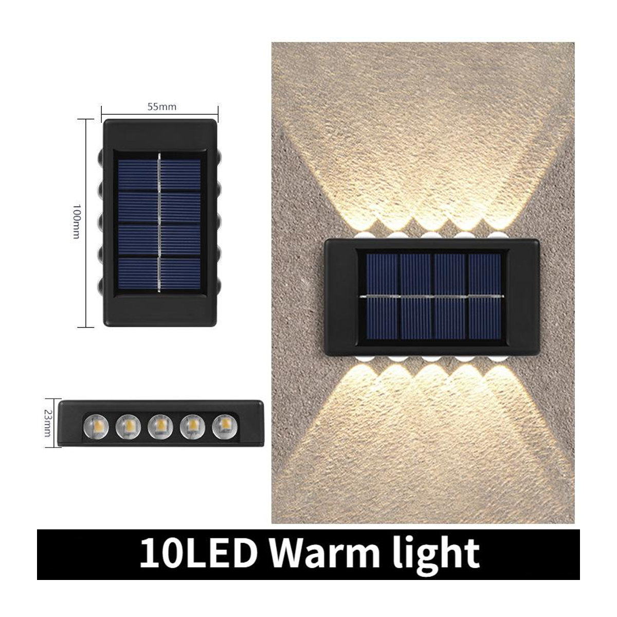YH-Home & Kitchen Solarbetriebene Doppelkopf-Wandleuchte mit 4 LED in Warmweiß, wasserdichte Außenwandlampe in Gelb oder Schwarz - Bild 4