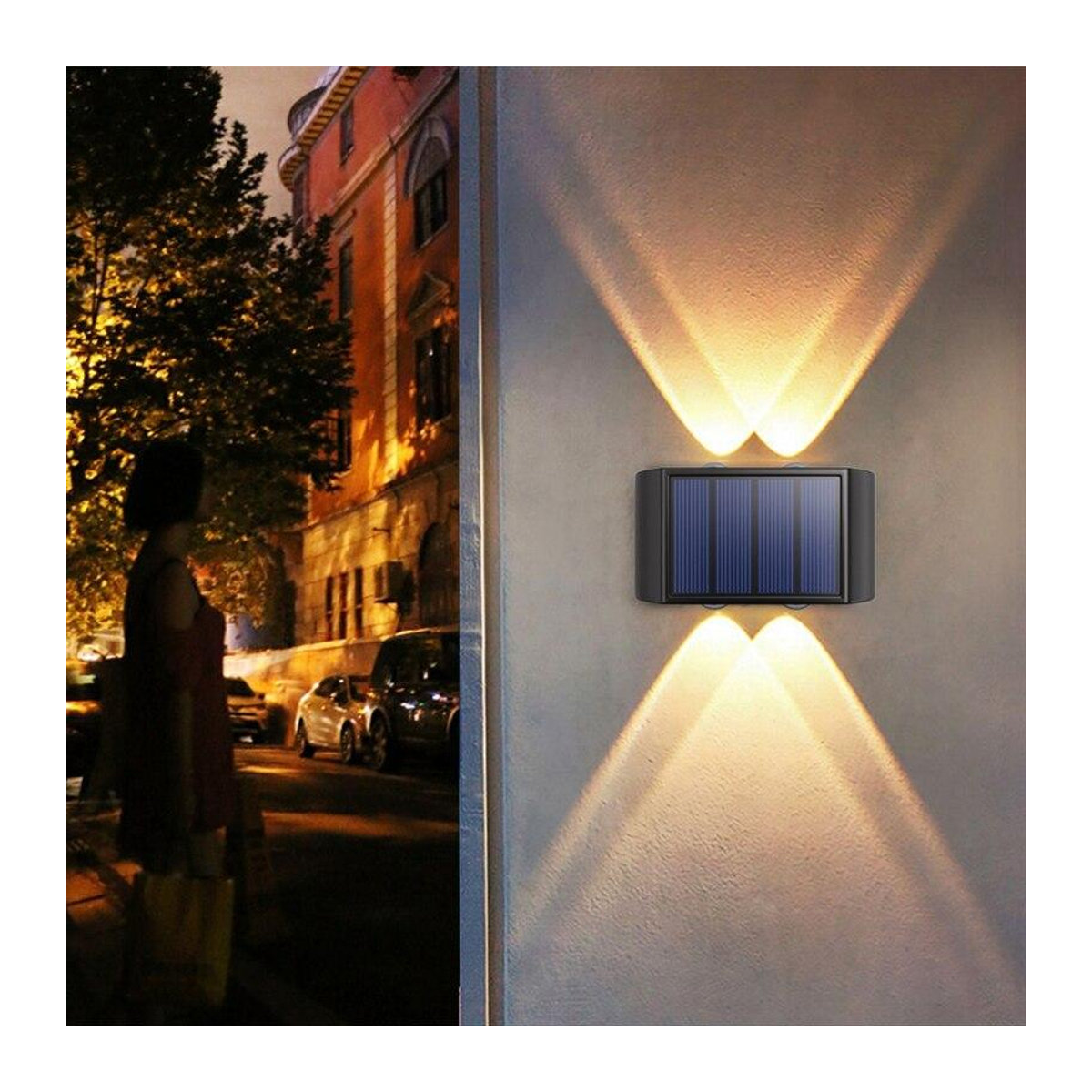 YH-Home & Kitchen Solarbetriebene Doppelkopf-Wandleuchte mit 4 LED in Warmweiß, wasserdichte Außenwandlampe in Gelb oder Schwarz - Bild 5
