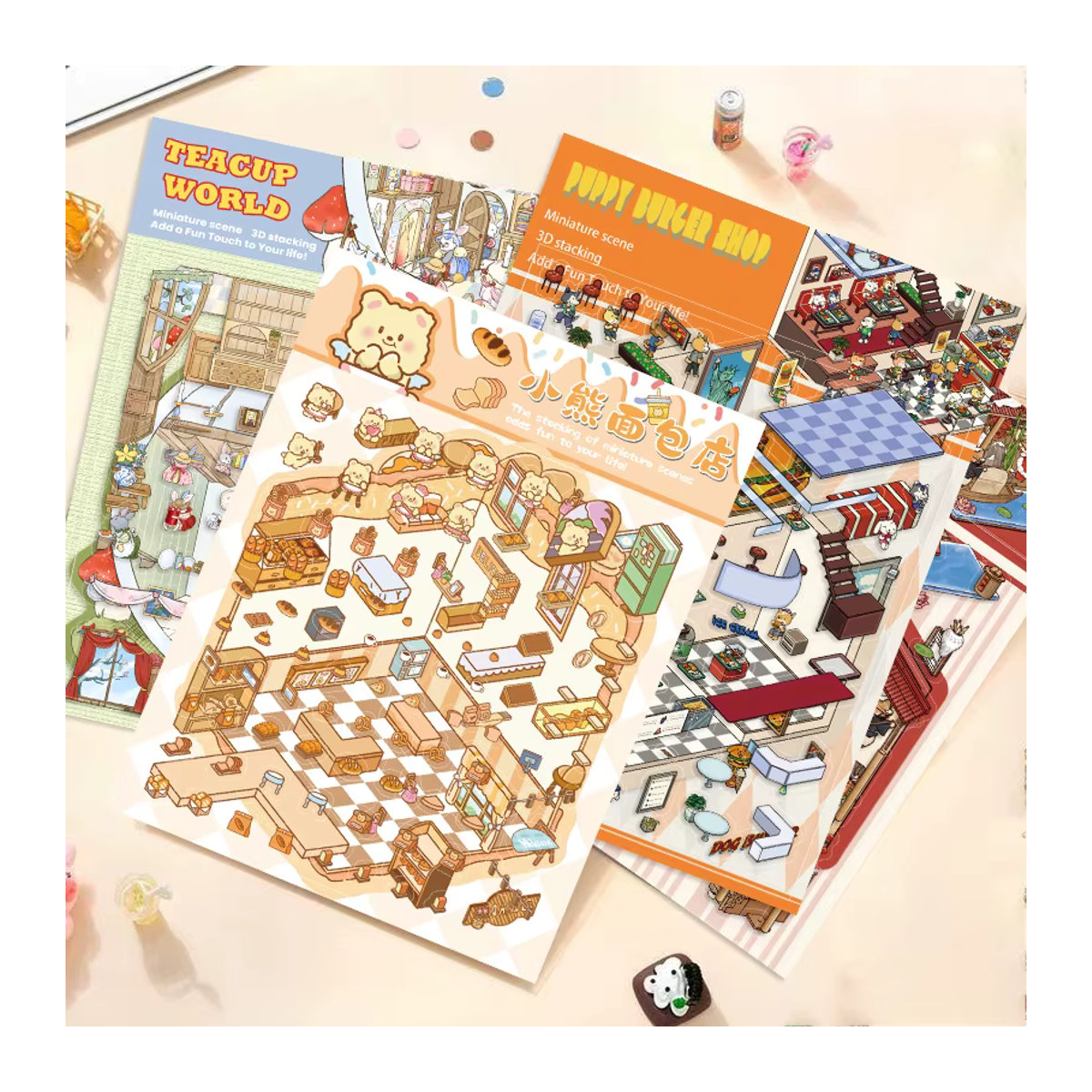 YIIMANNER 3D Cartoon Landschaft Aufkleber Bär Bäckerei Miniatur Welt DIY Szene Hand Konto Aufkleber mehrfarbig - Bild 3