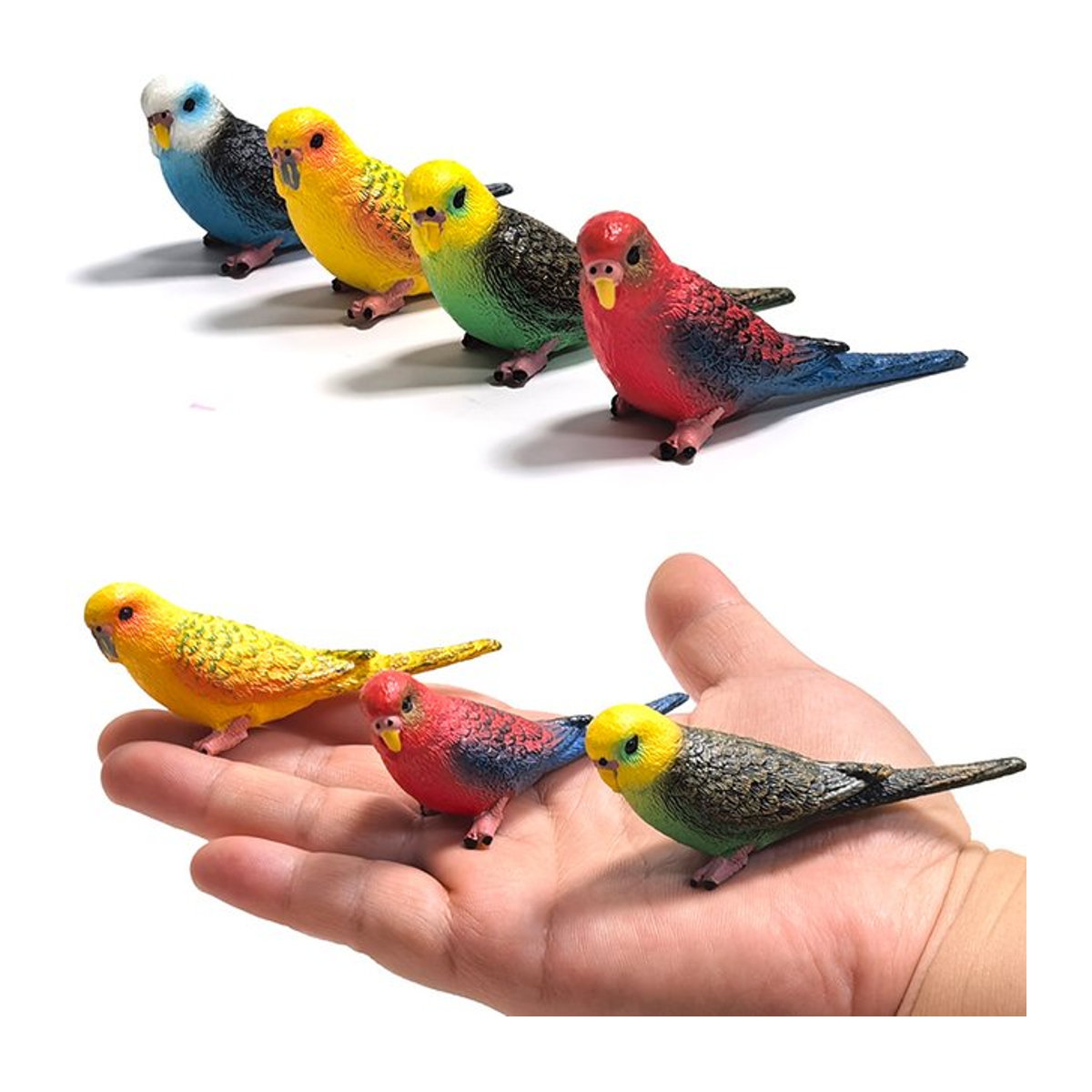 Yikesong Mini Papagei Figur aus Kunststoff als dekoratives Tier Modell in Gelb und Mehrfarbig für Kinder und als Deko-Ornament - Bild 1