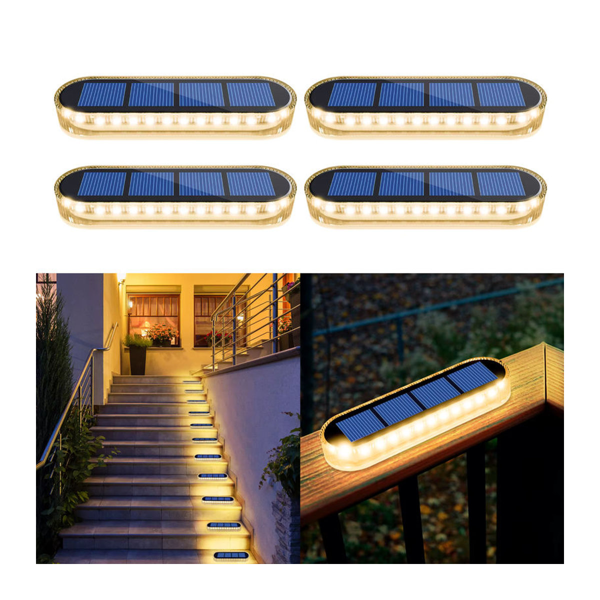 Yilaie LED Solar-Gartenleuchten Schwarz IP68 Wasserdicht Minimalistisch für Treppen, Zaun und Terrasse - Bild 7