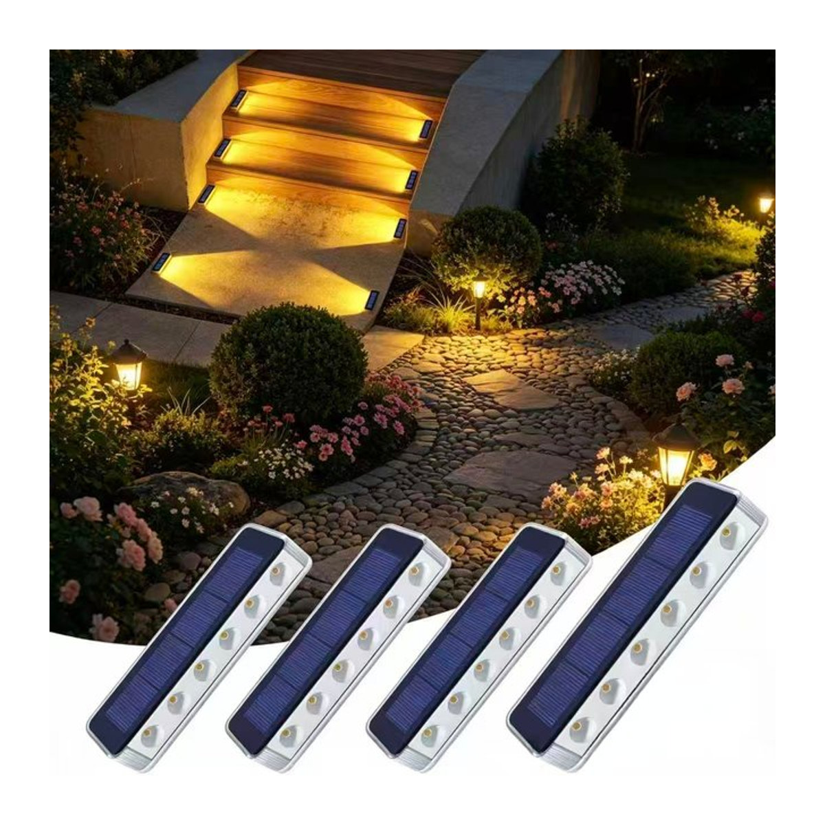 Yilaie LED Solar Wegeleuchten im 4er Pack, Blau, Wasserdicht IP68, Moderne Solar Treppenlichter für Außen - Bild 1