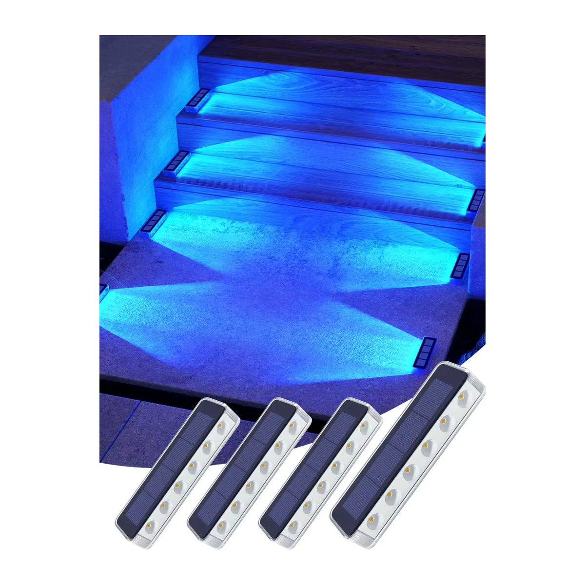Yilaie LED Solar Wegeleuchten im 4er Pack, Blau, Wasserdicht IP68, Moderne Solar Treppenlichter für Außen - Bild 7