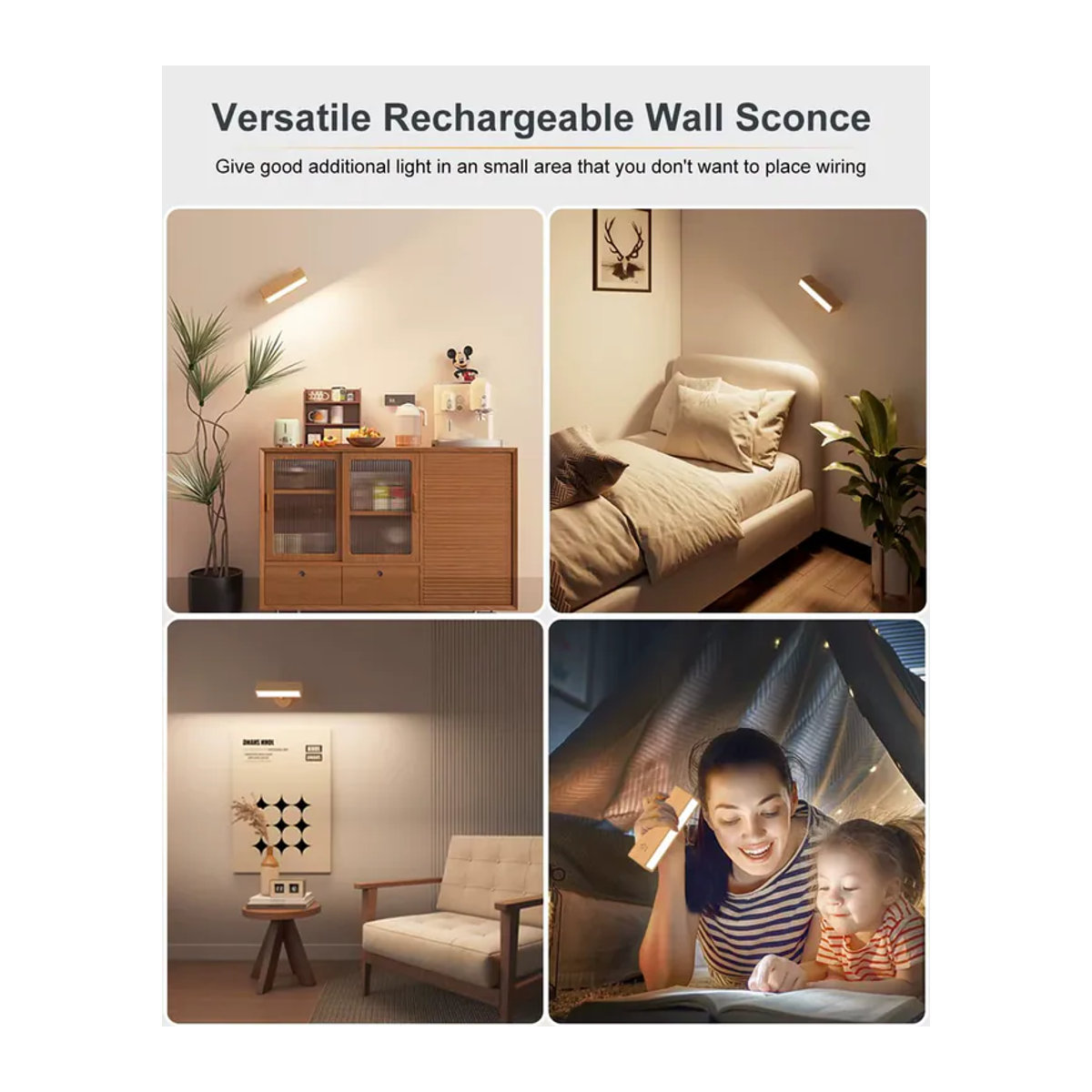 Yilaie Nordische Holz-Wandleuchte in Natur mit 360-Grad-Drehung, dimmbar und berührbar, kabellose Magnet-Wandlampe zum Lesen für dein Schlafzimmer - Bild 6