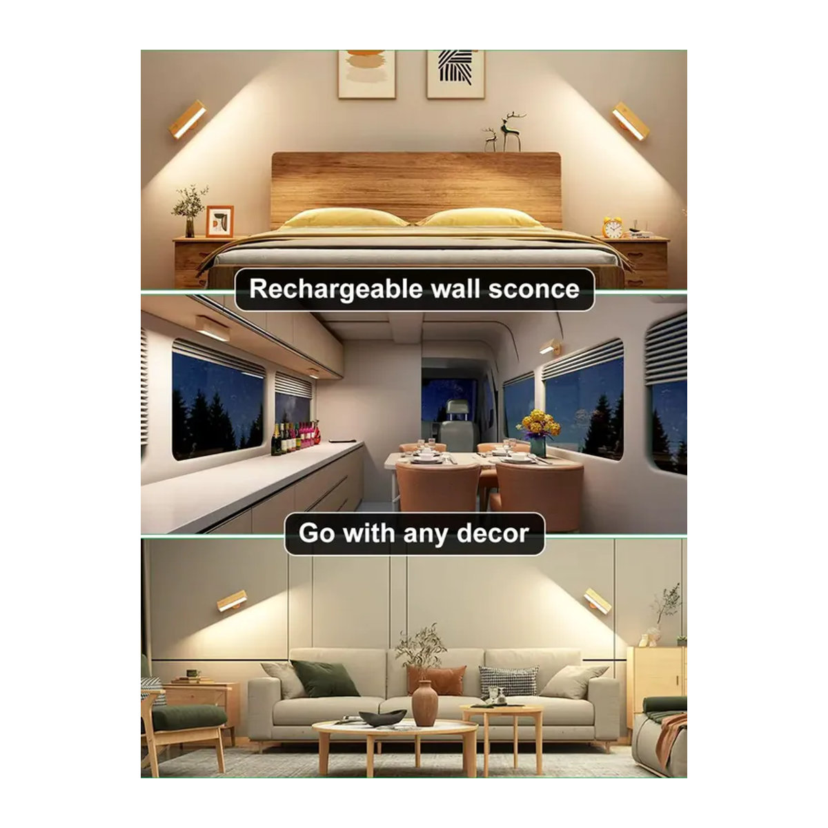 Yilaie Nordische Holz-Wandleuchte in Natur mit 360-Grad-Drehung, dimmbar und berührbar, kabellose Magnet-Wandlampe zum Lesen für dein Schlafzimmer - Bild 7