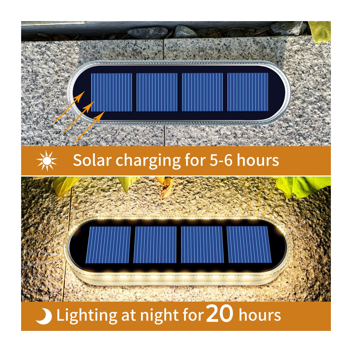 Yilaie Solar-Stufenleuchten aus Polycarbonat in Schwarz mit warmweißer LED und IP68 Wasserdichtigkeit für Terrasse, Treppen und Gehwege - Bild 2