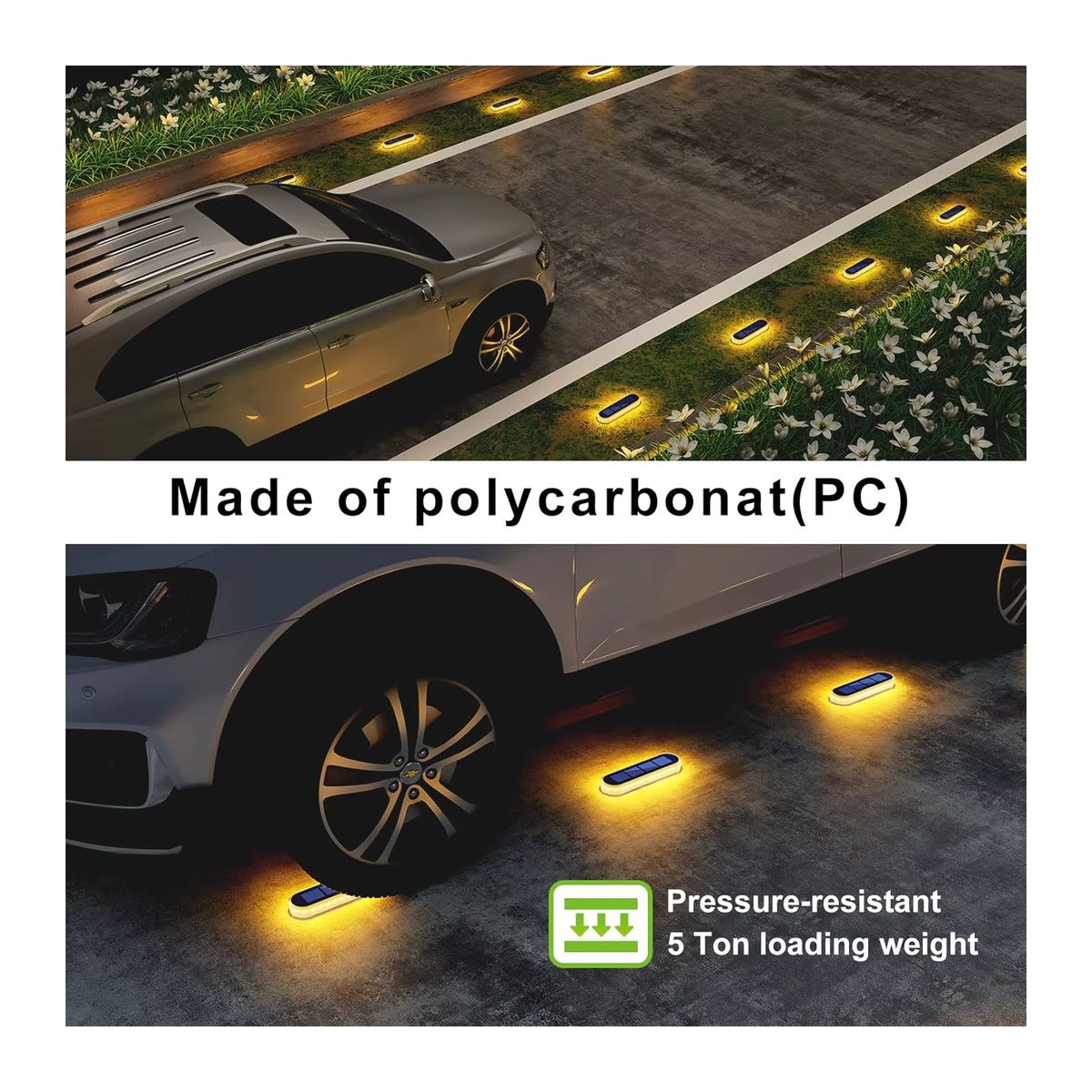 Yilaie Solar-Stufenleuchten aus Polycarbonat in Schwarz mit warmweißer LED und IP68 Wasserdichtigkeit für Terrasse, Treppen und Gehwege - Bild 5
