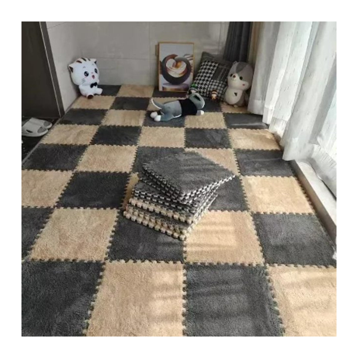 YIMINYUER Baby-Spielmatte aus weichem Plüsch und EVA-Schaum, Patchwork-Teppich in Mehrfarbig, 8er-Set - Bild 1