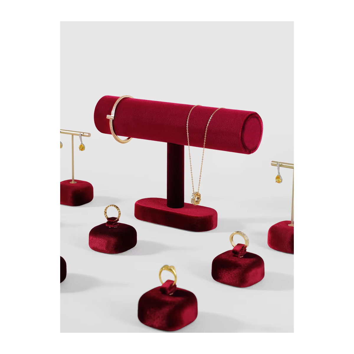 Yinbeini Samt-Armbanduhr-Displayständer T-förmiger Schmuck-Präsentationsständer in Weiß oder Rot TB001 - Bild 1
