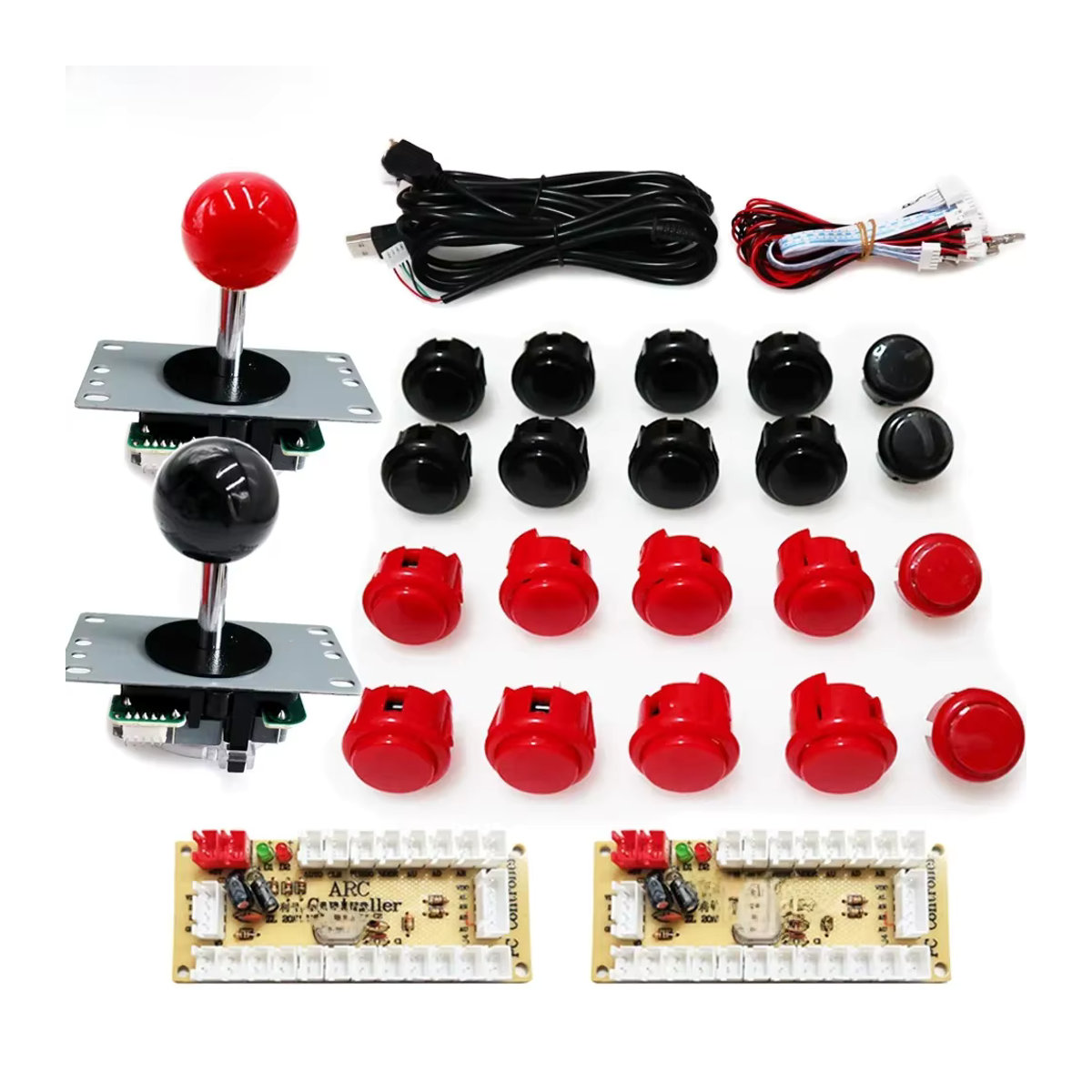 YingLucky Arcade 2-Spieler Kit mit Sanwa Joystick und Push Buttons, USB Encoder für PC und Raspberry Pi, Gelb und Bunt - Bild 3