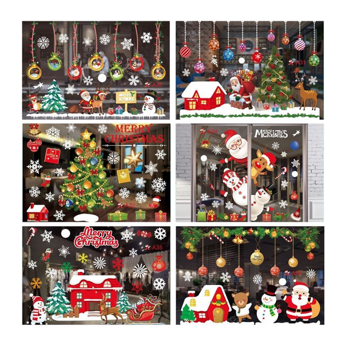 YINLCENT Weihnachten Fensteraufkleber mit Santa Claus, Schneemann und Elch, mehrfarbig, hängende Weihnachtsdekoration - Bild 1