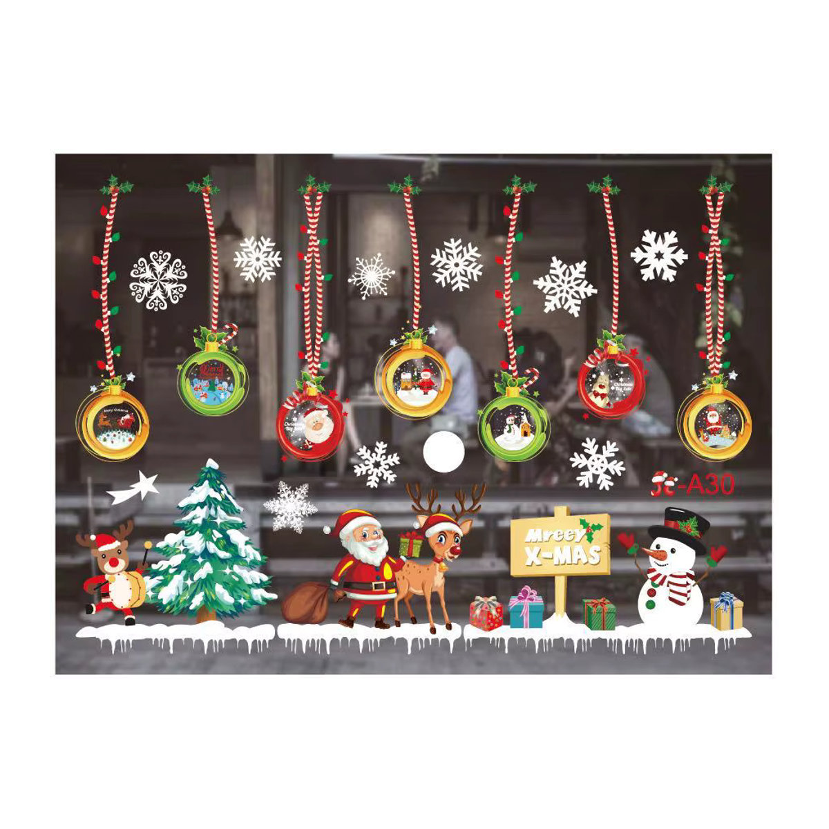 YINLCENT Weihnachten Fensteraufkleber mit Santa Claus, Schneemann und Elch, mehrfarbig, hängende Weihnachtsdekoration - Bild 2