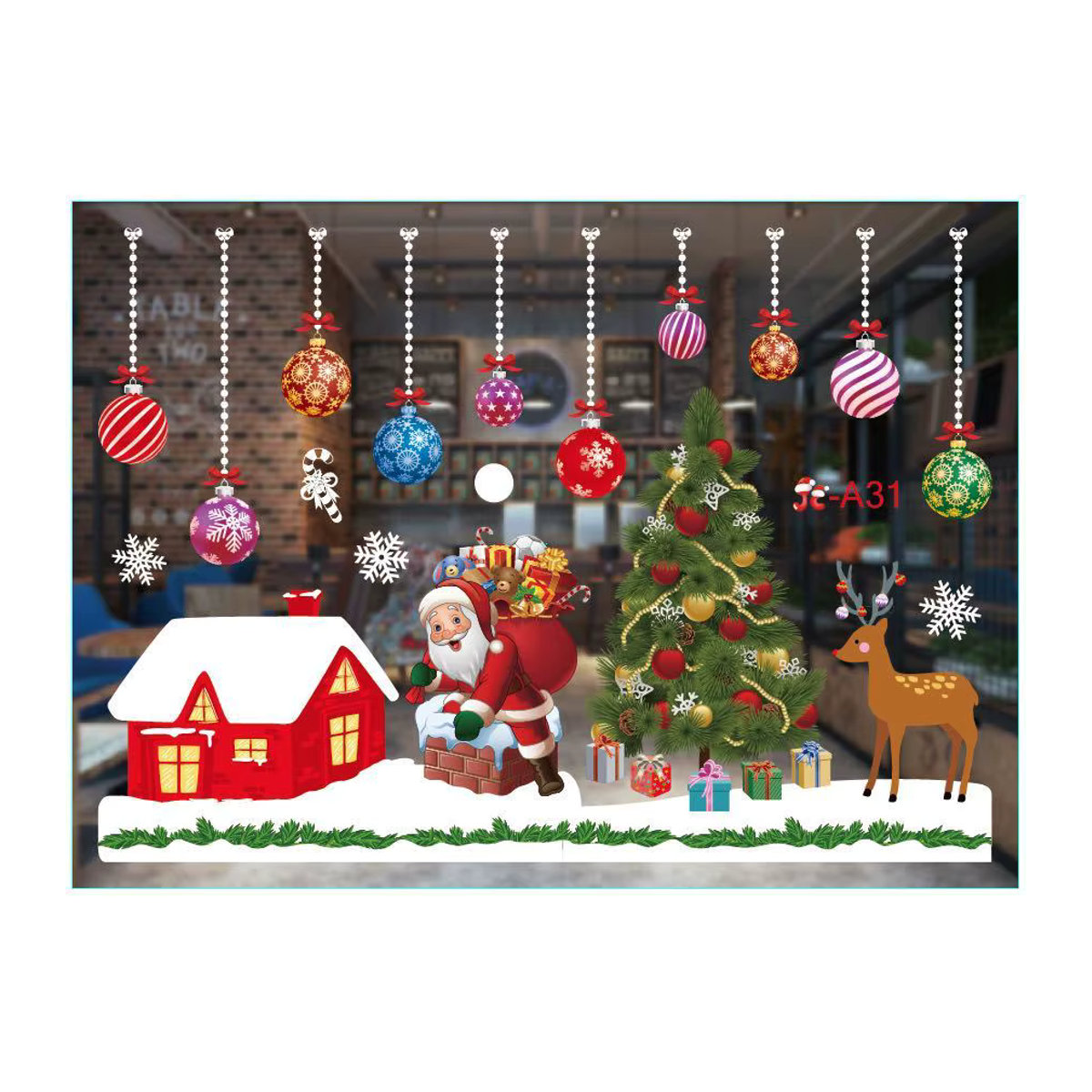 YINLCENT Weihnachten Fensteraufkleber mit Santa Claus, Schneemann und Elch, mehrfarbig, hängende Weihnachtsdekoration - Bild 3