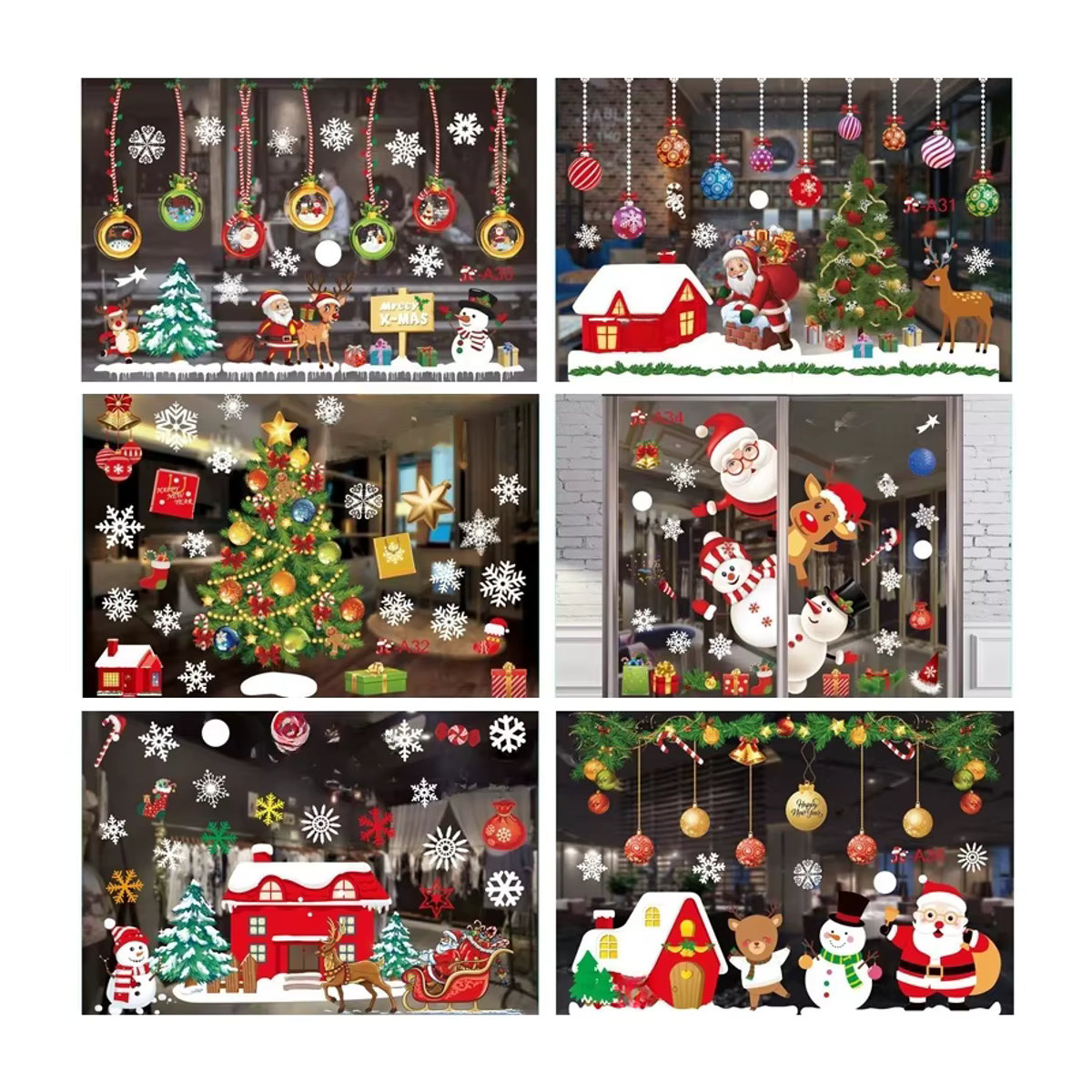 YINLCENT Weihnachten Fensteraufkleber mit Santa Claus, Schneemann und Elch, mehrfarbig, hängende Weihnachtsdekoration - Bild 4