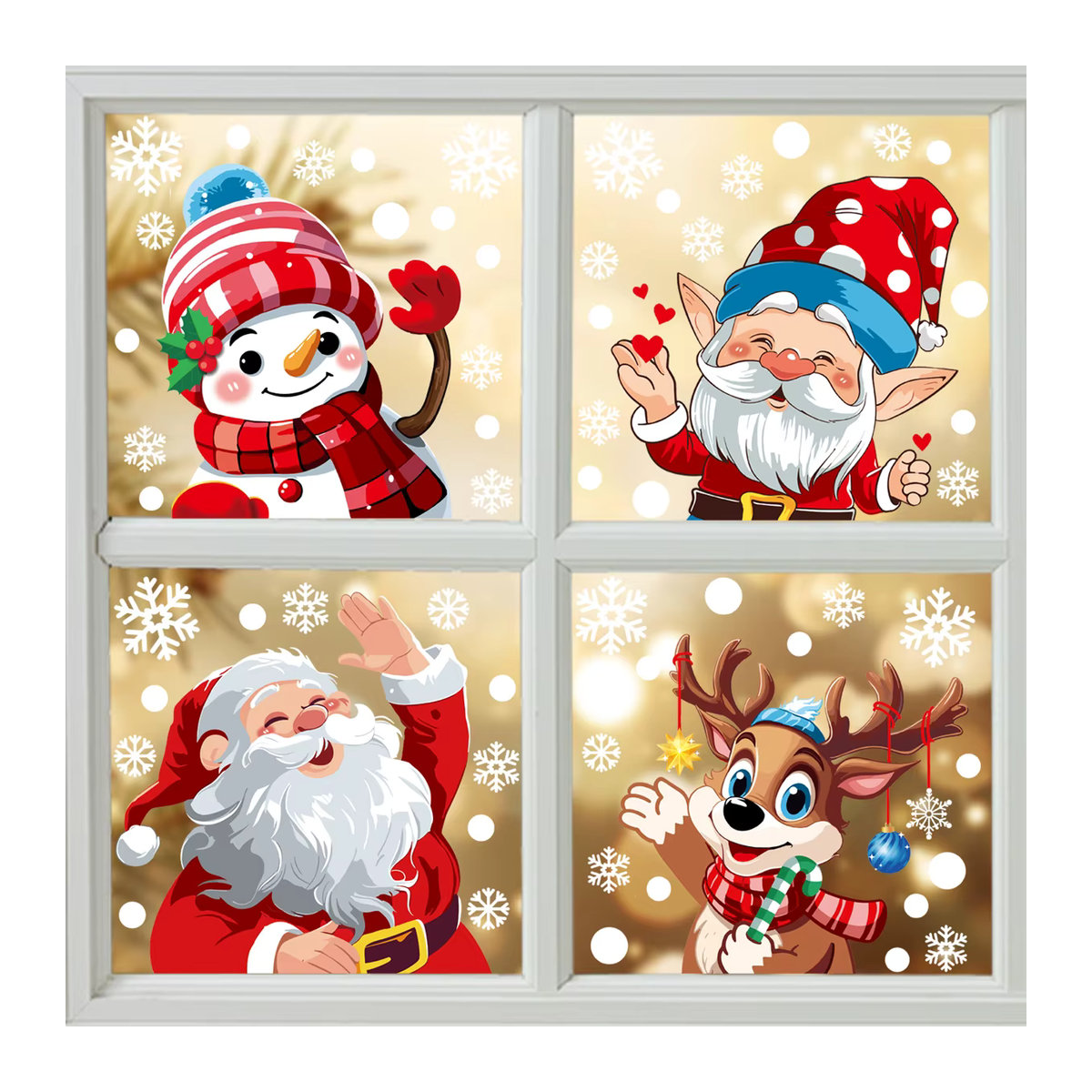 YINLCENT Weihnachtliche Glasaufkleber Set mit Weihnachtsmann, Schneemann und Rentier, Mehrfarbige Weihnachtsdekoration für Fenster und Spiegel - Bild 1