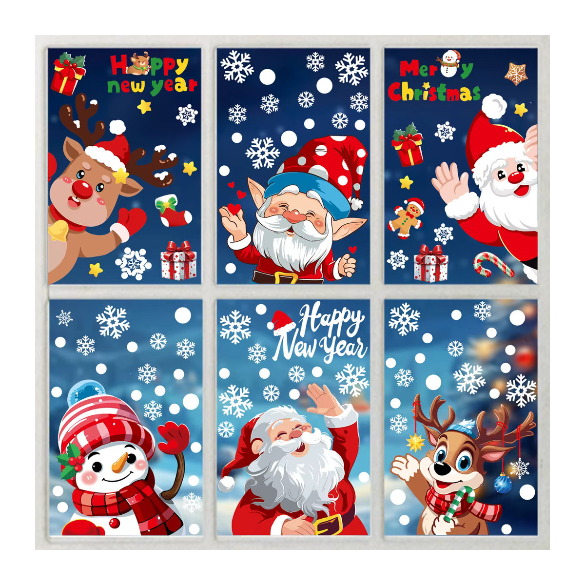 YINLCENT Weihnachtliche Glasaufkleber Set mit Weihnachtsmann, Schneemann und Rentier, Mehrfarbige Weihnachtsdekoration für Fenster und Spiegel - Bild 3