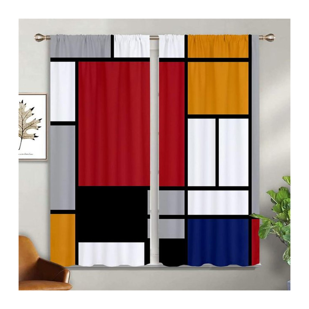 Yiran Furniture Geometrische Karovorhänge in Mehrfarbig, 2er-Set aus 100% Polyester mit Stangentaschen, Breite: 50 cm, Höhe: 160 cm - Bild 1