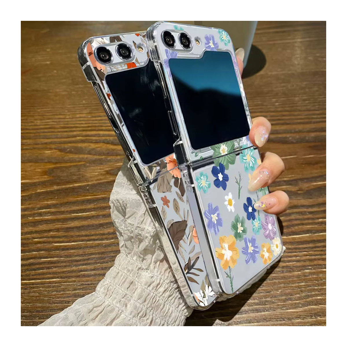 YISHANGOU Klare Handyhülle mit floralem Blumenmuster für Samsung Galaxy Z Flip 6 5G 5 4 3, Transparent/Mehrfarbig, Kunststoff - Bild 1