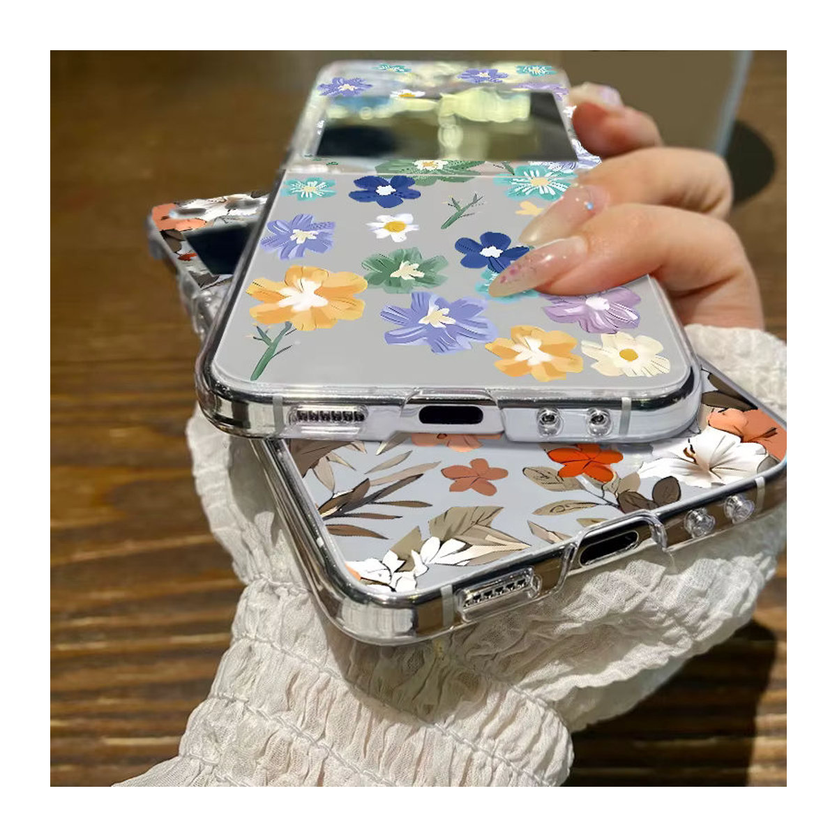 YISHANGOU Klare Handyhülle mit floralem Blumenmuster für Samsung Galaxy Z Flip 6 5G 5 4 3, Transparent/Mehrfarbig, Kunststoff - Bild 2