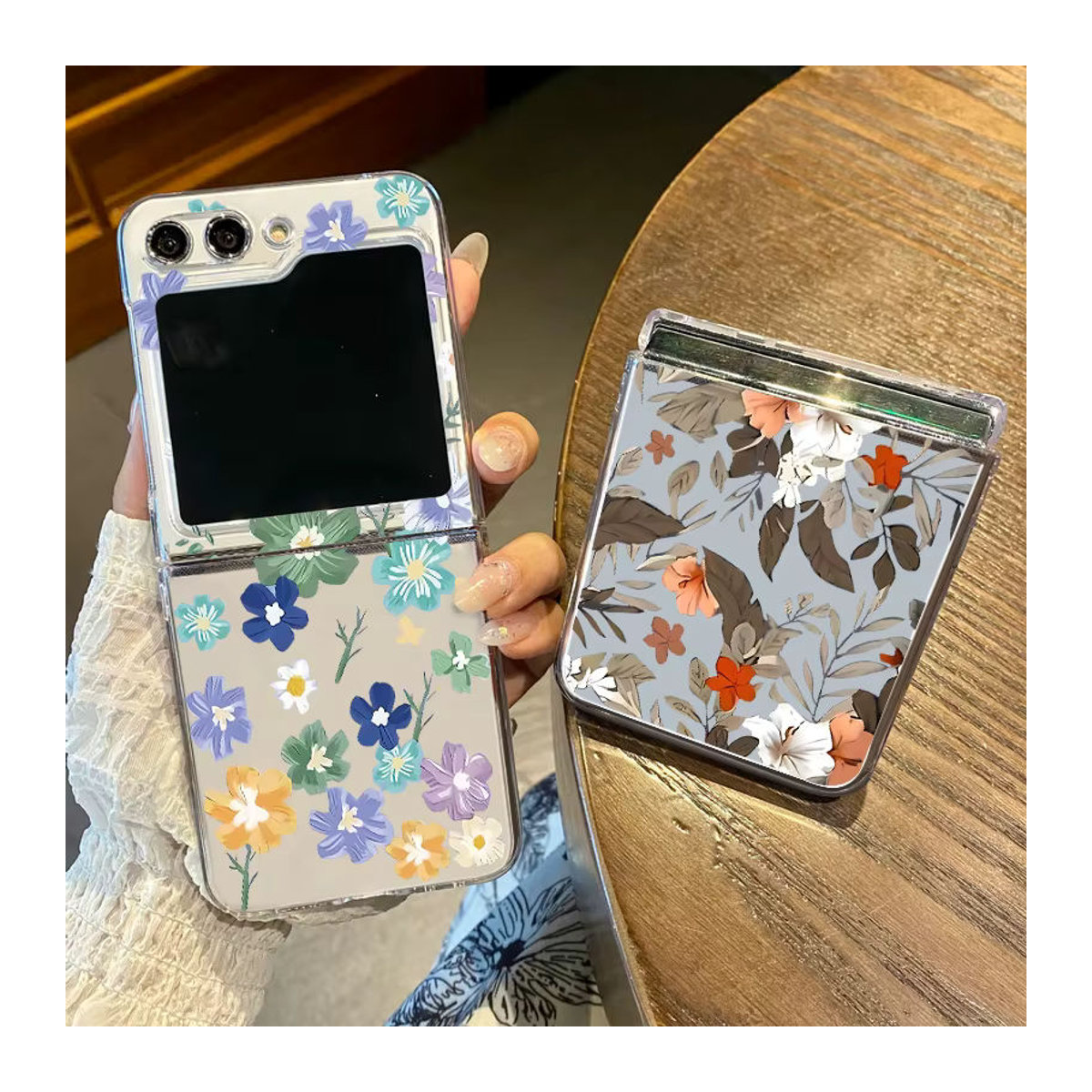 YISHANGOU Klare Handyhülle mit floralem Blumenmuster für Samsung Galaxy Z Flip 6 5G 5 4 3, Transparent/Mehrfarbig, Kunststoff - Bild 3