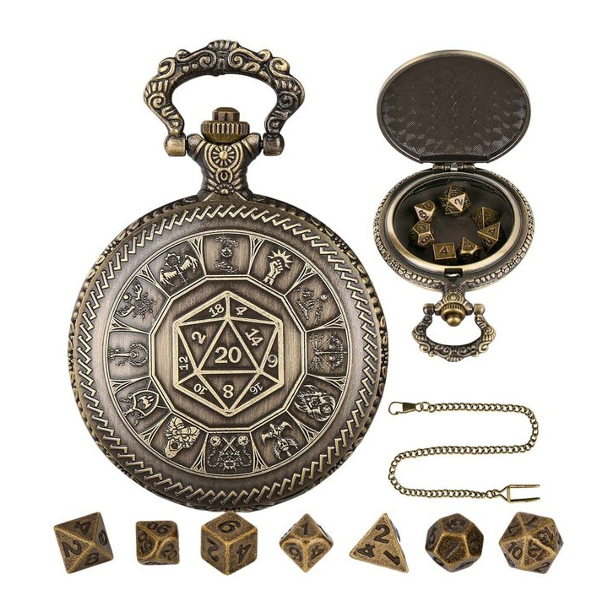 YISUYA Antikes Taschenuhrengehäuse mit Würfelmuster und Taillenhakenkette in Gold und Braun - Bild 1