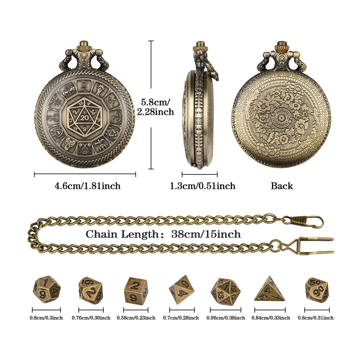 YISUYA Antikes Taschenuhrengehäuse mit Würfelmuster und Taillenhakenkette in Gold und Braun - Bild 2