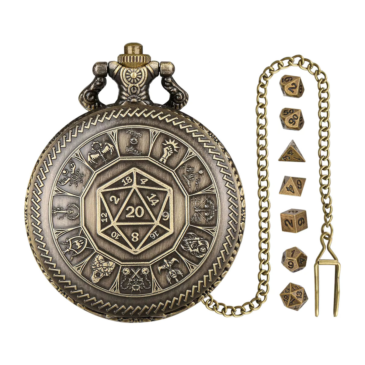 YISUYA Antikes Taschenuhrengehäuse mit Würfelmuster und Taillenhakenkette in Gold und Braun - Bild 3