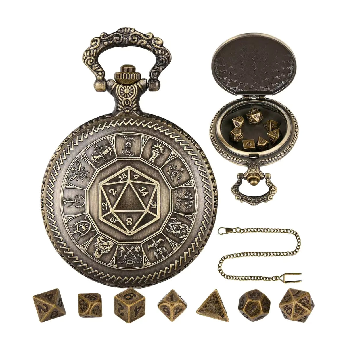 YISUYA Antikes Taschenuhrengehäuse mit Würfelmuster und Taillenhakenkette in Gold und Braun - Bild 7