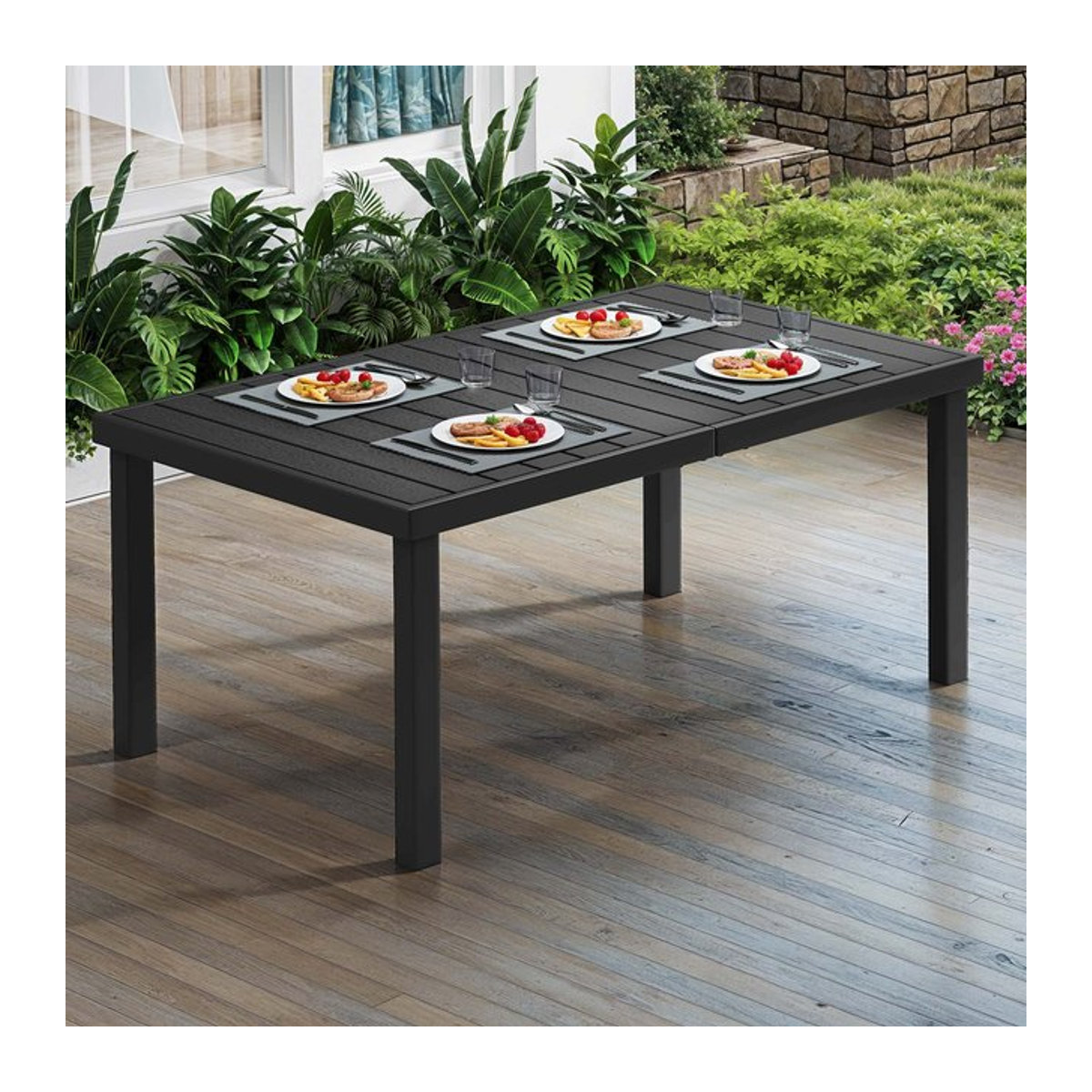 YITAHOME Garten-Esstisch aus WPC-Holz und Aluminium in Schwarz, B/T: 140 x 90 cm - Bild 1