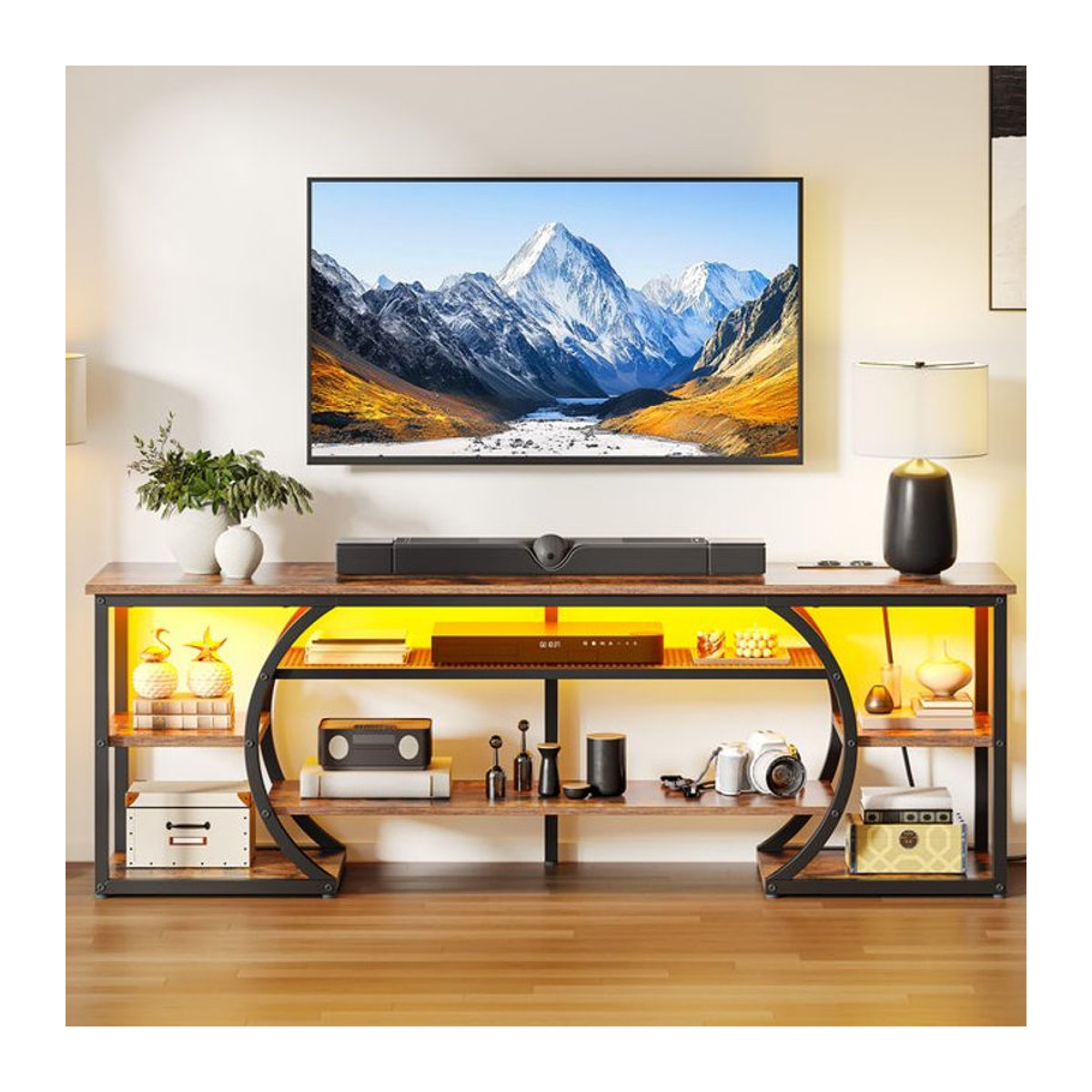 YITAHOME TV-Lowboard in Braun im Landhaus- und Industrial-Stil mit 160 cm Breite - Bild 1