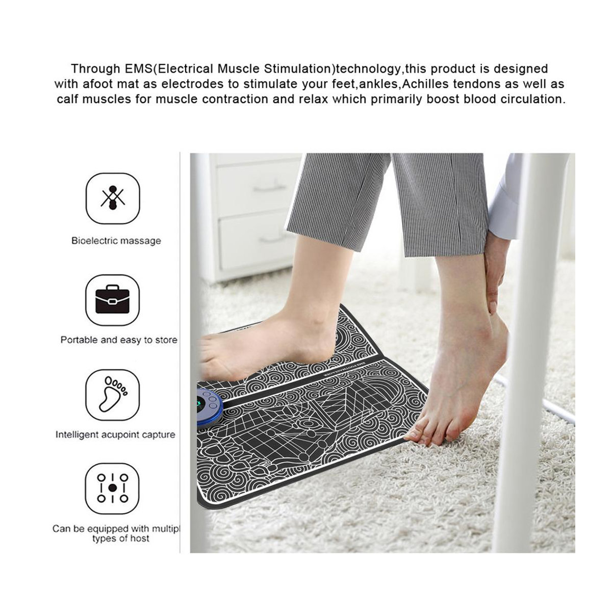 YJMP beauty health Elektrische Fußmassagematte mit EMS und LED-Digitalanzeige in Schwarz aus Leder - Bild 4