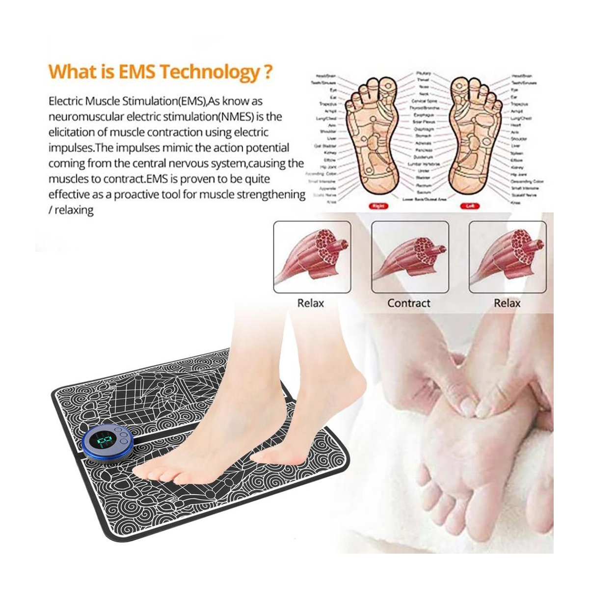 YJMP beauty health Elektrische Fußmassagematte mit EMS und LED-Digitalanzeige in Schwarz aus Leder - Bild 5