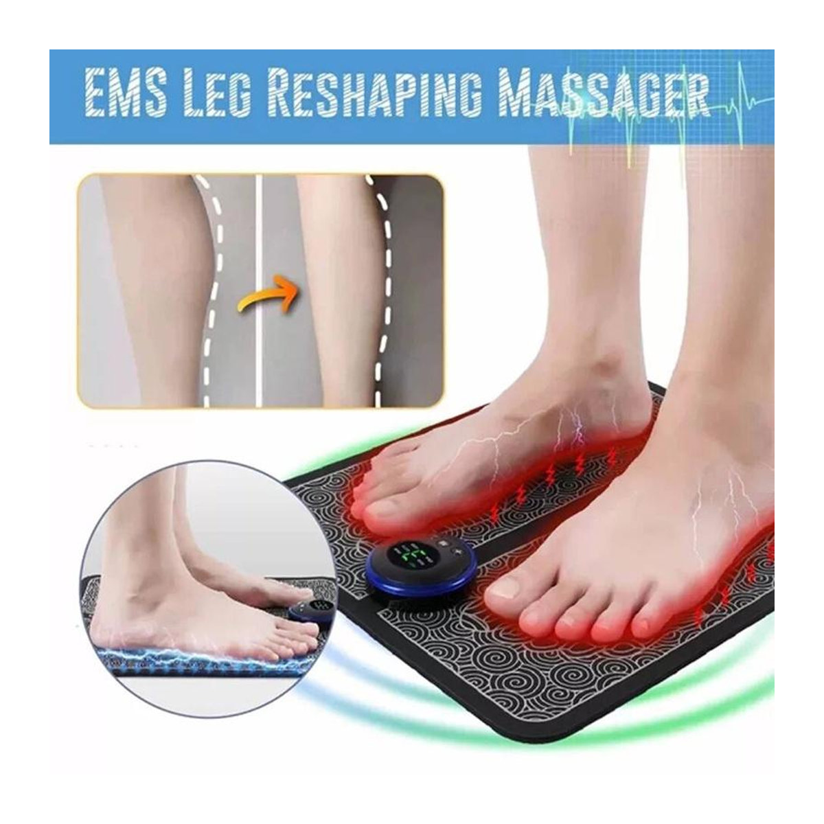 YJMP beauty health Elektrische Fußmassagematte mit EMS und LED-Digitalanzeige in Schwarz aus Leder - Bild 6