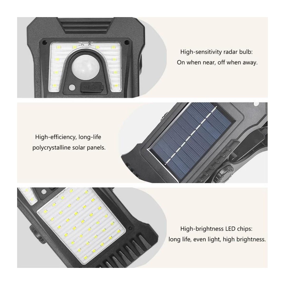 YJMP Super Lighting Clip-on LED Solarleuchte mit smarter Bewegungserkennung, wasserdichte Außenlampe in Schwarz - Bild 2