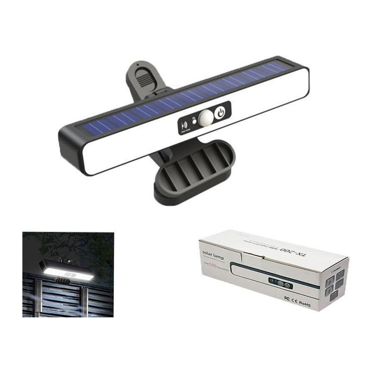 YJMP Super Lighting Clip-on Solarleuchten für den Außenbereich mit LED-Bewegungsmelder, wasserdicht IP55, Kaltweiß, Schwarz, 2er Set - Bild 1