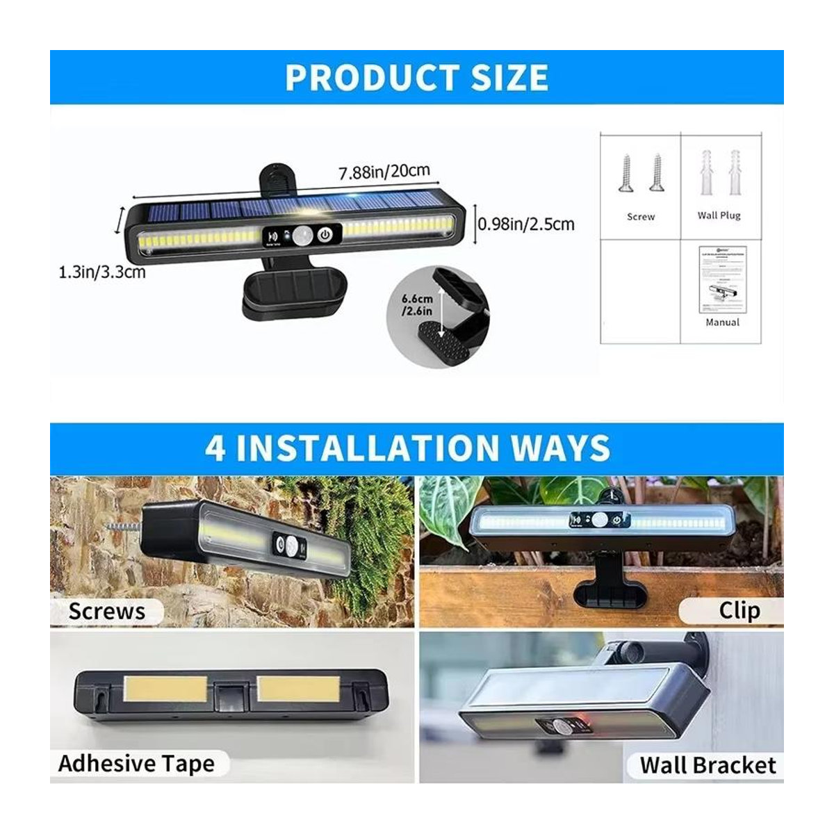 YJMP Super Lighting Clip-on Solarleuchten für den Außenbereich mit LED-Bewegungsmelder, wasserdicht IP55, Kaltweiß, Schwarz, 2er Set - Bild 6
