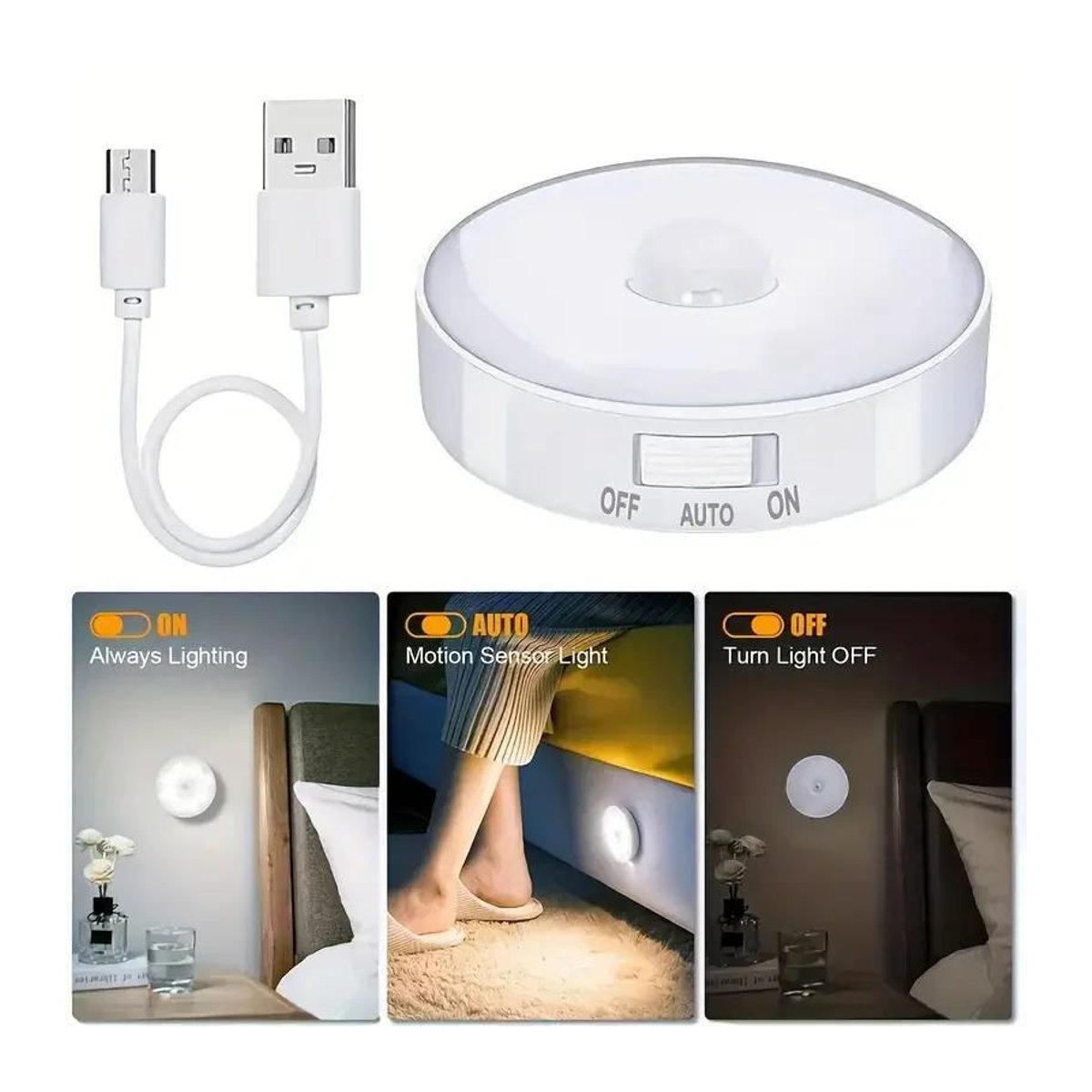 YJMP Super Lighting Induktives LED Nachtlicht in Weiß mit USB-Aufladung und magnetischer Saugung für Kleiderschränke und Flure - Bild 2