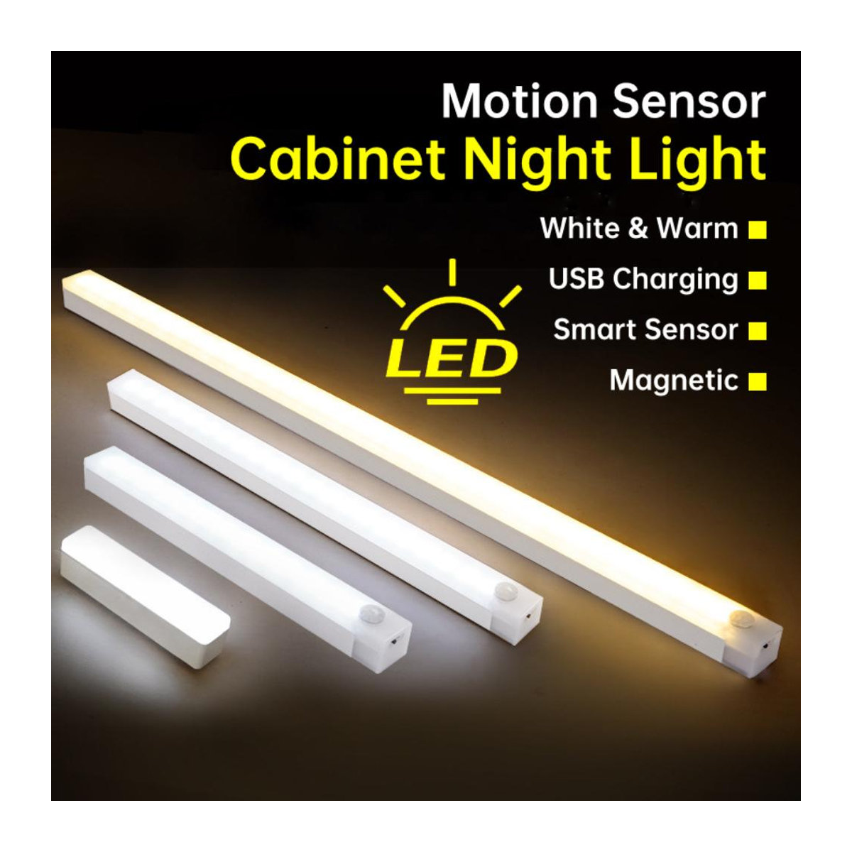 YJMP Super Lighting LED Nachtlicht mit Bewegungssensor, USB aufladbar, ultradünn und kabellos, warmweiß, Breite: 20 cm - Bild 3