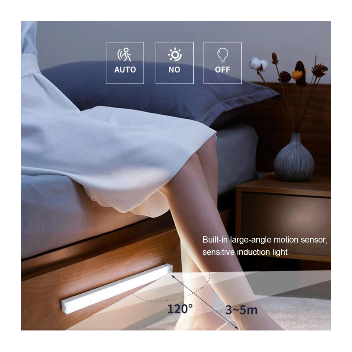 YJMP Super Lighting LED Nachtlicht mit Bewegungssensor, USB aufladbar, ultradünn und kabellos, warmweiß, Breite: 20 cm - Bild 8