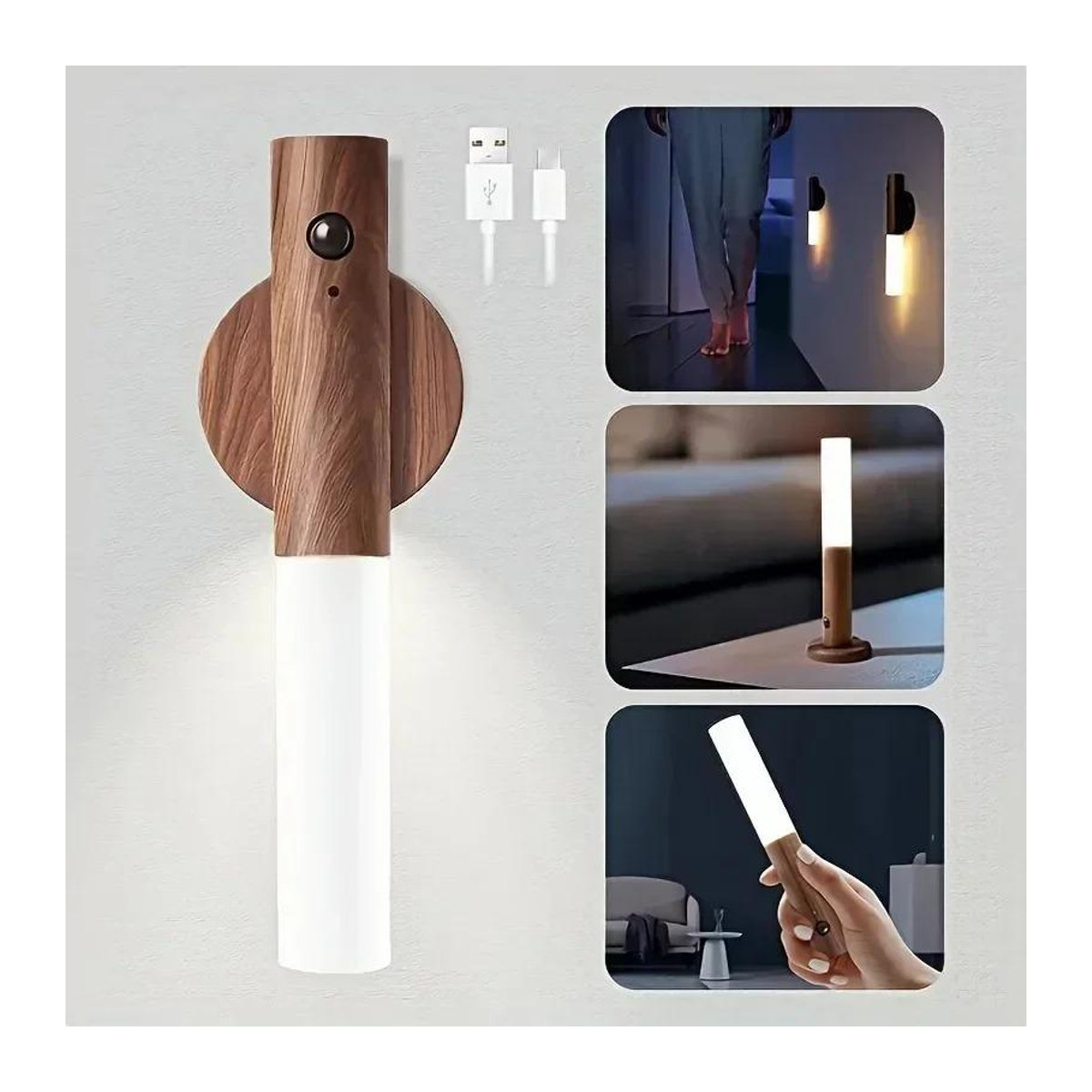 YJMP Super Lighting LED Nachtlicht mit PIR Bewegungssensor, magnetisch und wiederaufladbar, Retro-Design in Braun - Bild 1