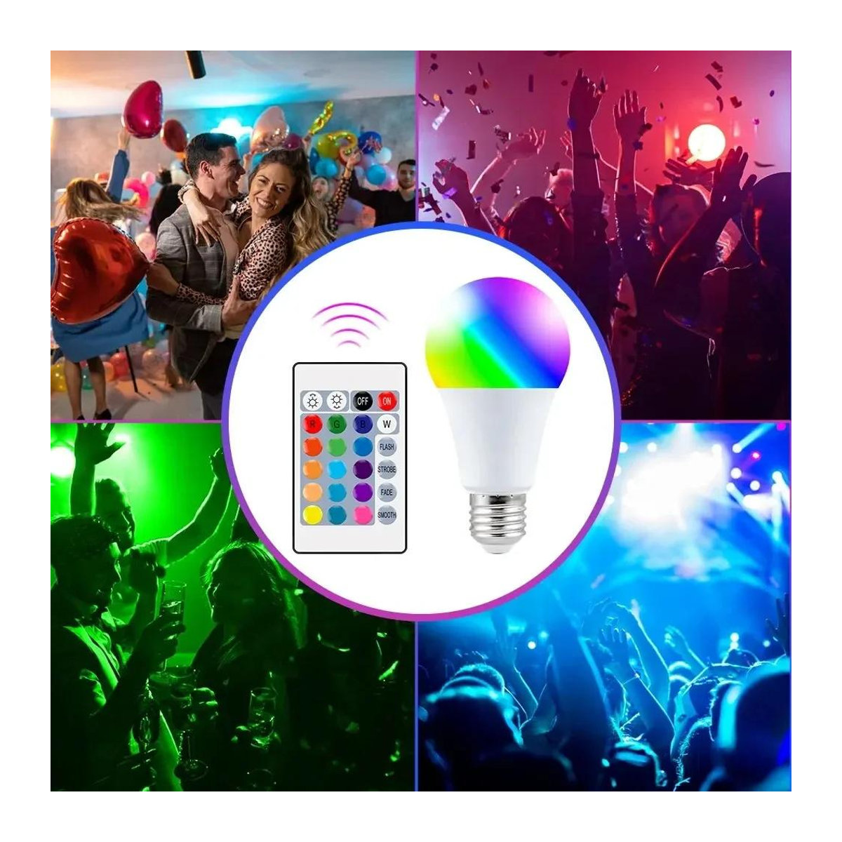 YJMP Super Lighting RGB LED Glühbirne E27 mit 16 Farben, dimmbar und inklusive 24 Tasten Fernbedienung, 2er-Set - Bild 2