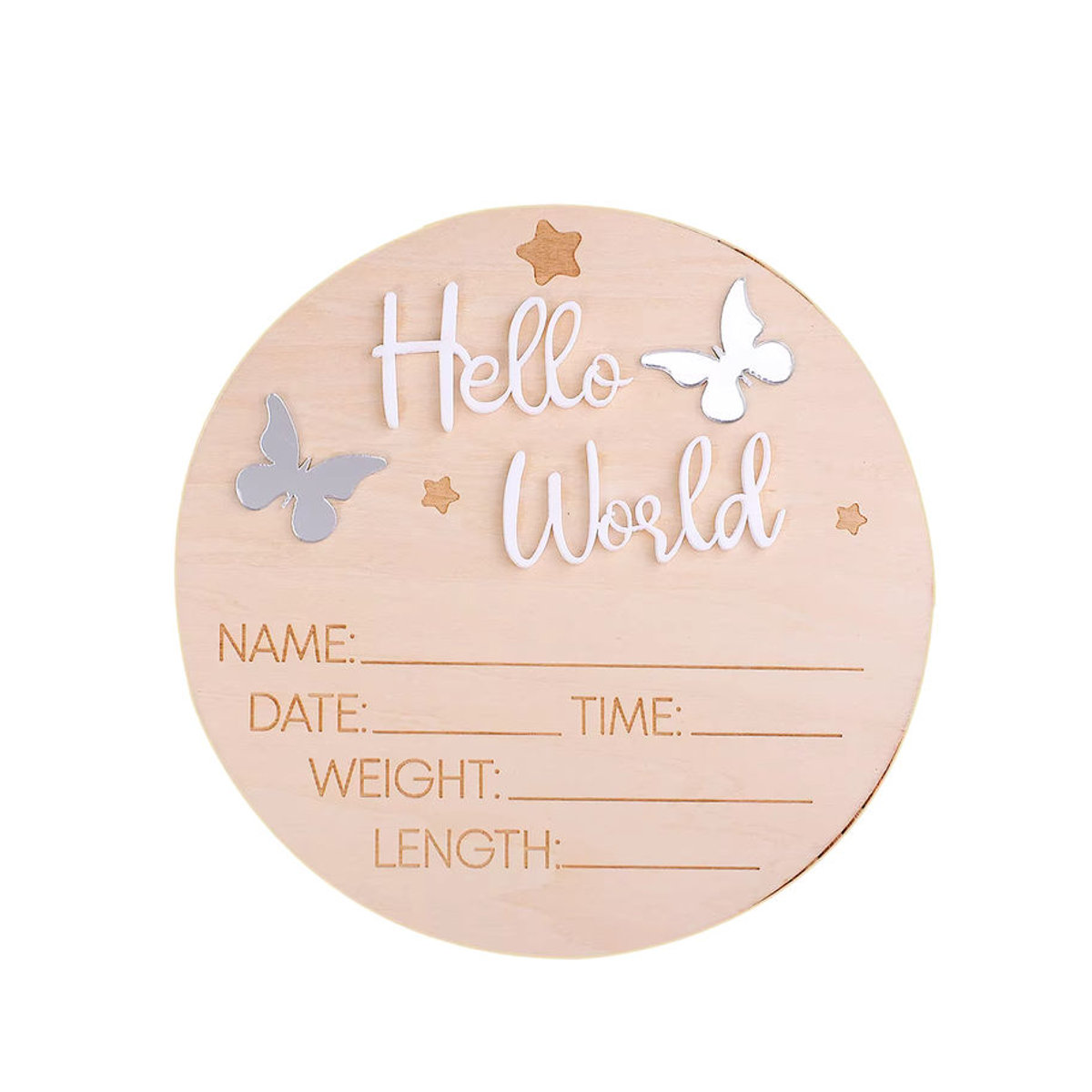 Ylsteed Hello World Neugeborenen-Schild aus Holz in Rosa und Beige mit floralem Design und Schmetterlingen für Baby-Ankündigungen und Fotoshootings - Bild 4