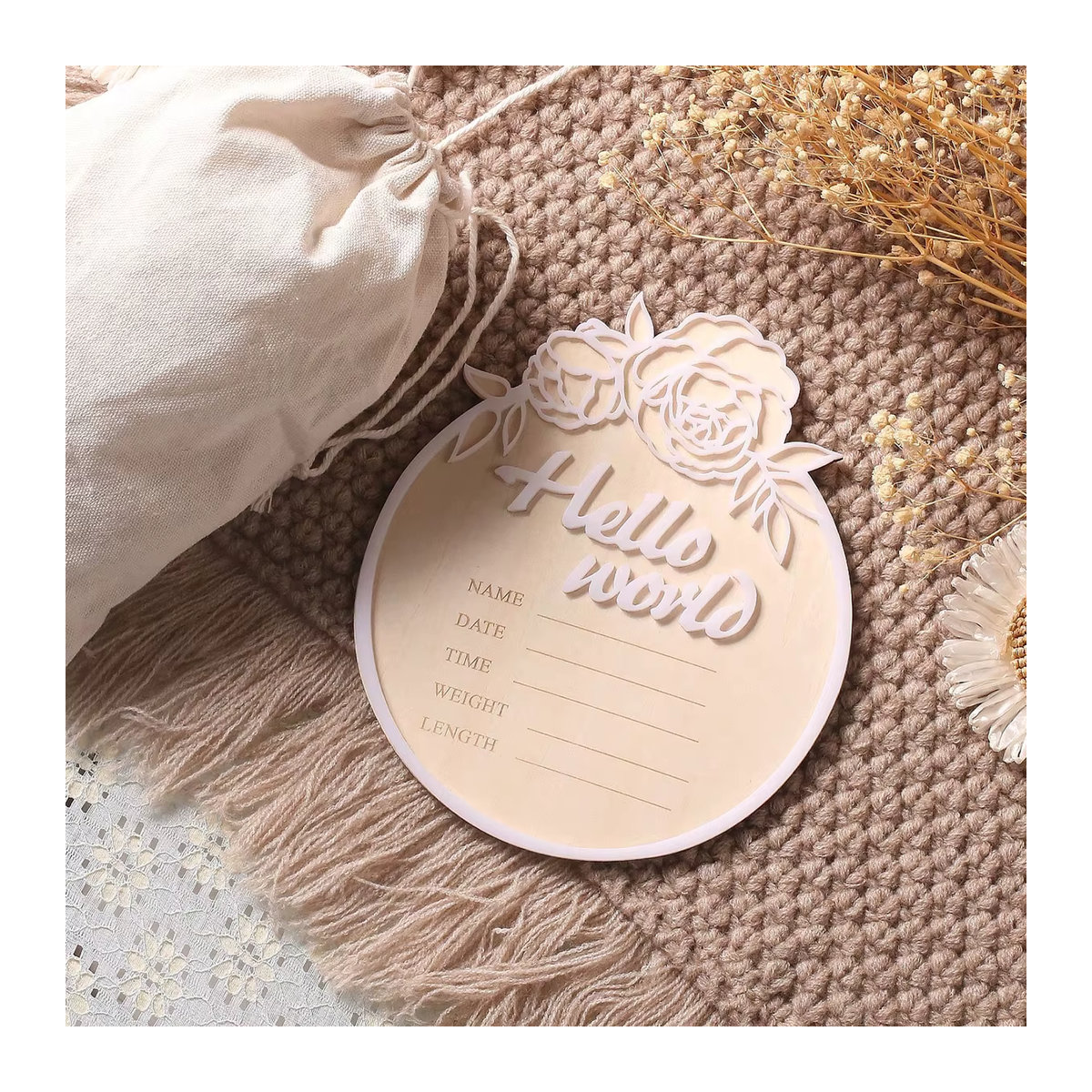 Ylsteed Meilenstein-Holzspäne für Babyfotos, gravierte Souvenirkarten aus Holz in Braun und Weiß, rund und minimalistisch gestaltet - Bild 4